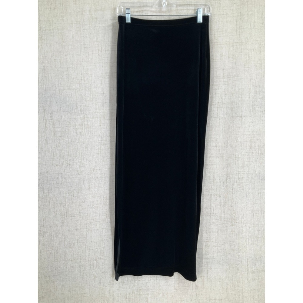 Vintage Tadashi Black Velvet Maxi Skirt Side Slit Sz S Whimsigoth Goth 90s Gala